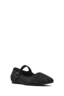 Women's Black Stone Leather Ballerinas | Derimod