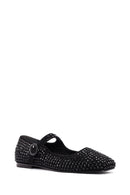 Women's Black Stone Leather Ballerinas | Derimod