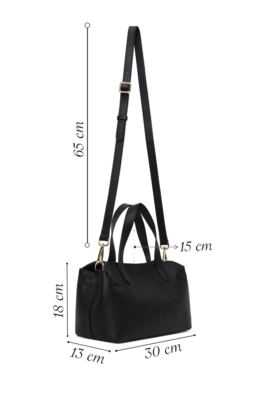Woman Black Long-Strap Leather Shoulder Bag