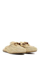 Women's Beige Tasseled Straw Slippers | Derimod