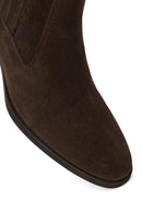 Woman Mink Short Thick-Heeled Suede Chelsea Boots | Derimod
