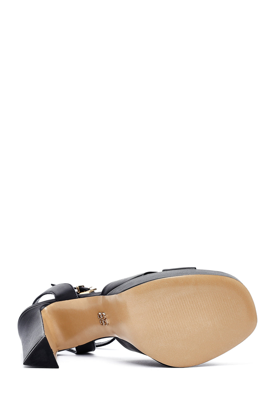 Women's Black Ankle Buckle Platform High Thick Heel Leather Sandals