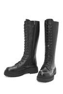 Women's Black Zippered Leather Boots | Derimod