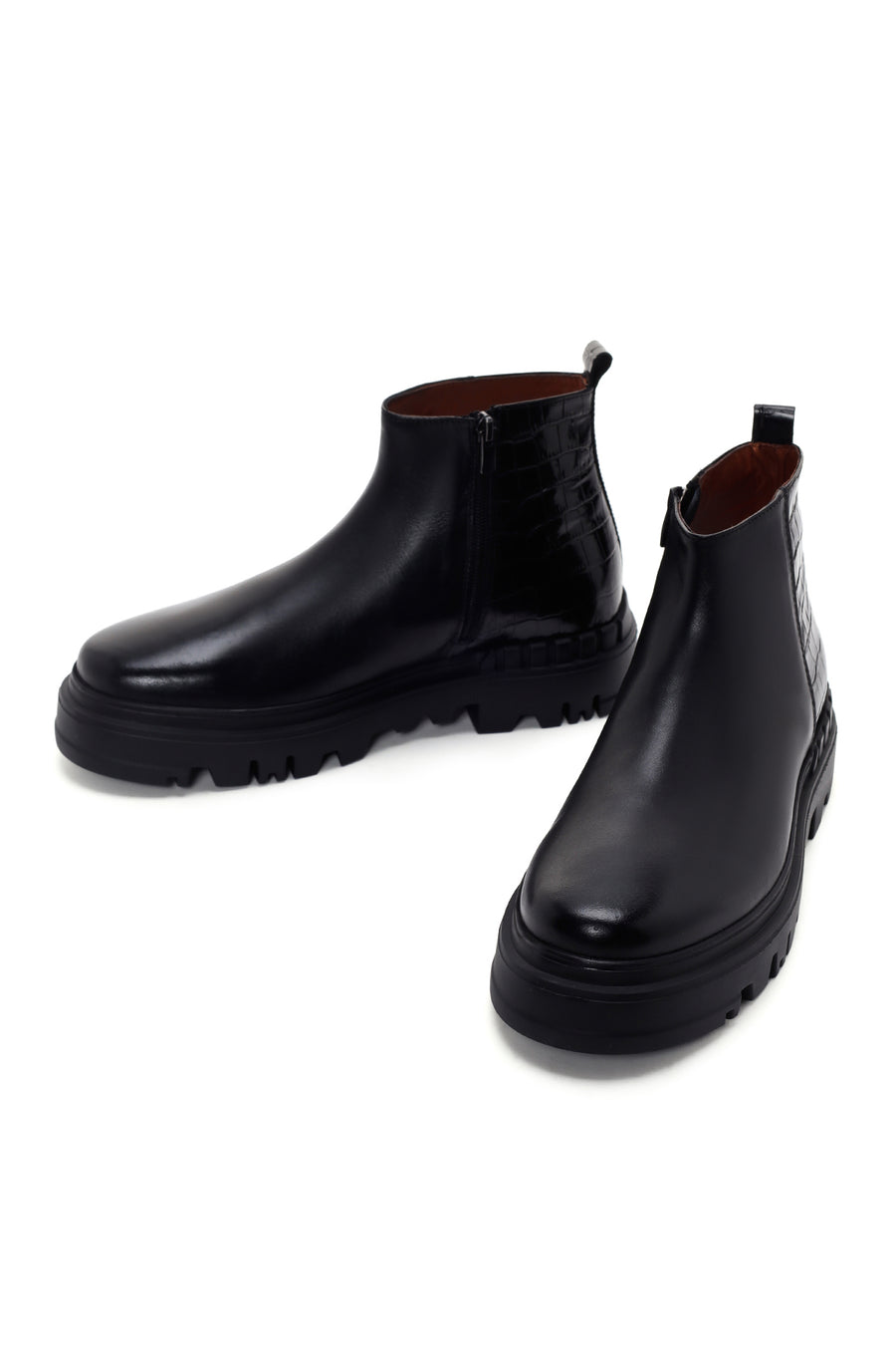 Men's Black Zippered Leather Casual Boots