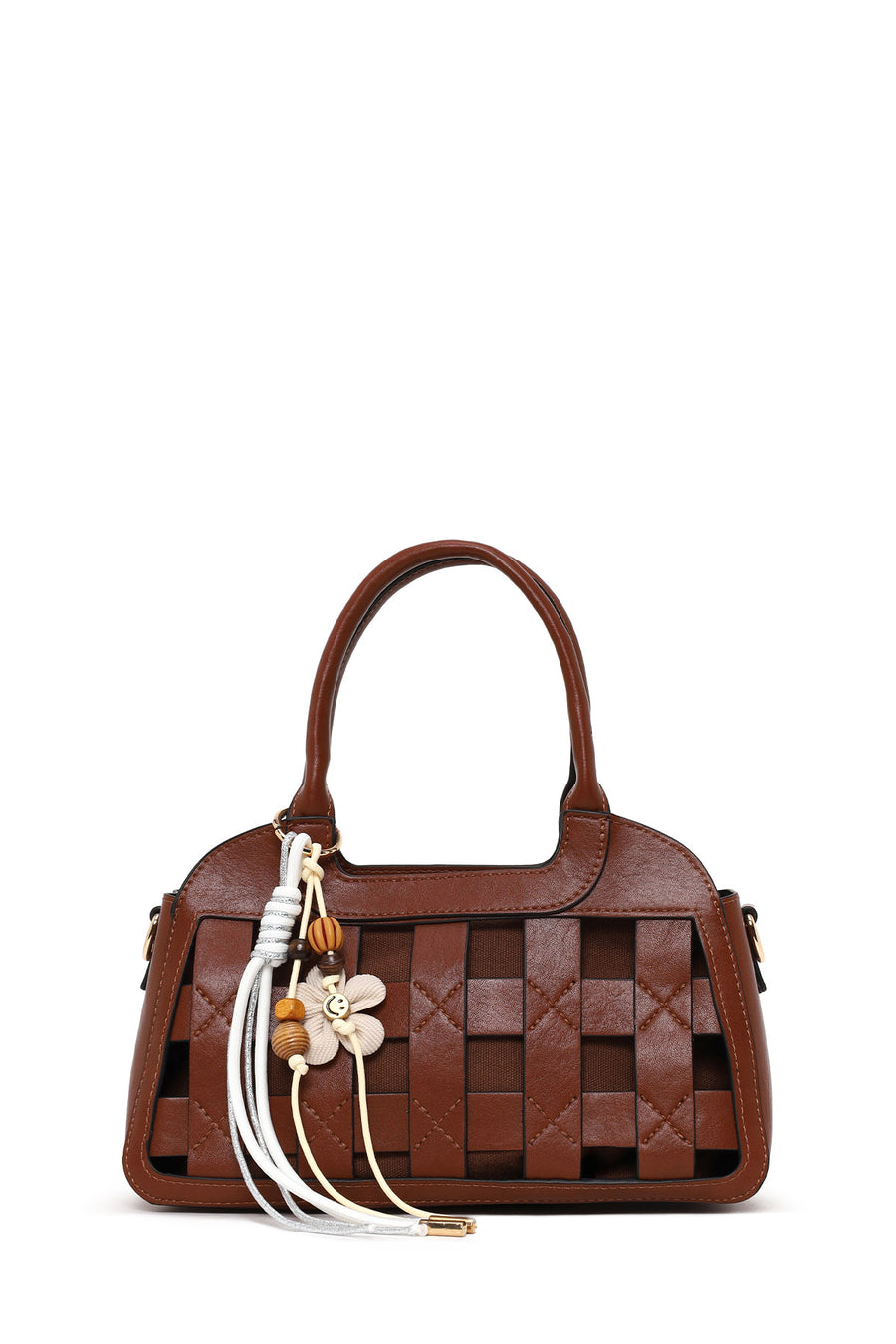 Woman Brown Long-Strap Knitted Mini Shoulder Bag