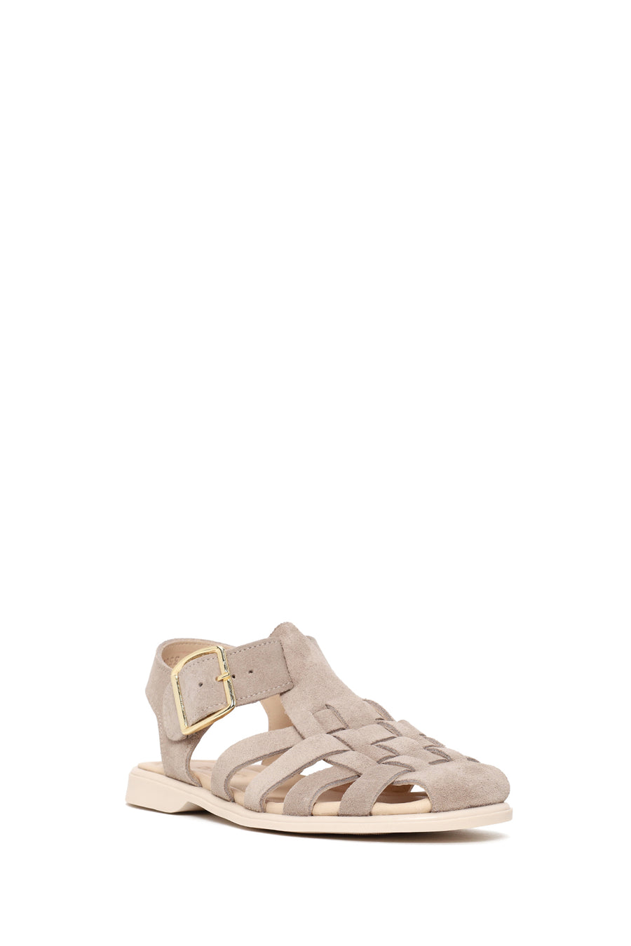 Woman Beige Ankle-Buckle Suede Leather Sandals