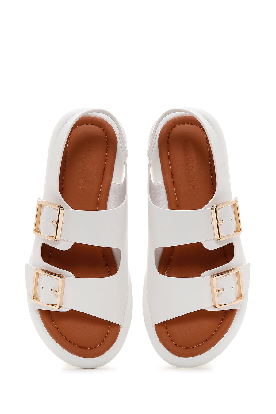 Kadın Beyaz Çift Tokalı Comfort Sandalet