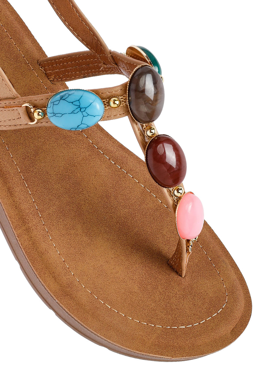 Women's Beige Flip Flop Sandals with Stones