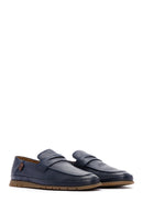 Men's Navy Blue Leather Casual Loafer | Derimod