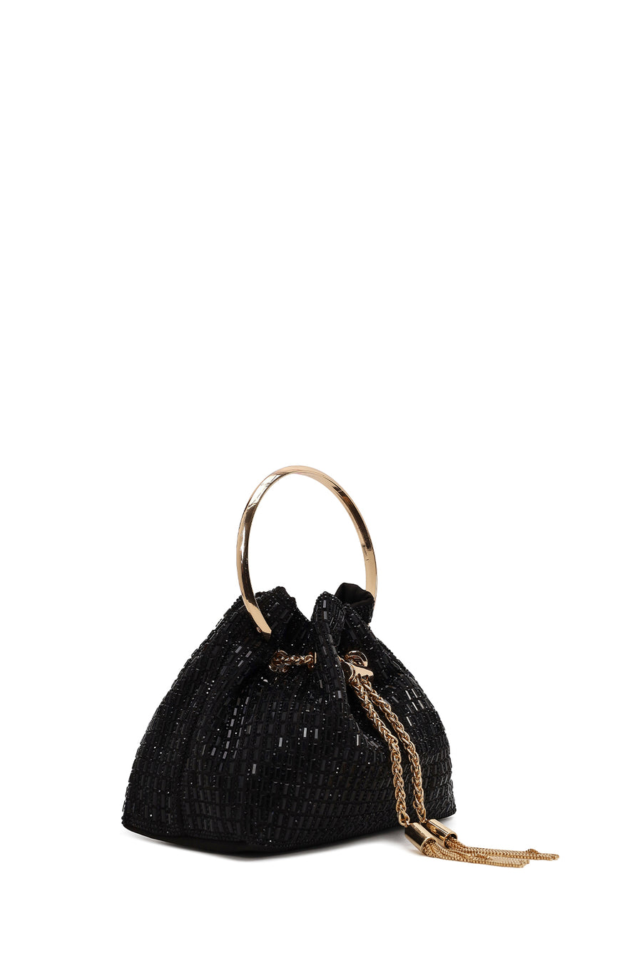 Woman Black Long Chain Strap Embellished Mini Evening Bag