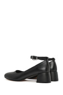 Women's Black Ankle Strap Low Thick Heel Leather Shoes | Derimod