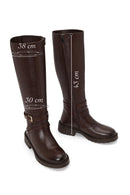 Woman Brown Zip Closure Leather Boots | Derimod