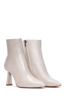 Women's Beige Leather Heeled Classic Boots | Derimod