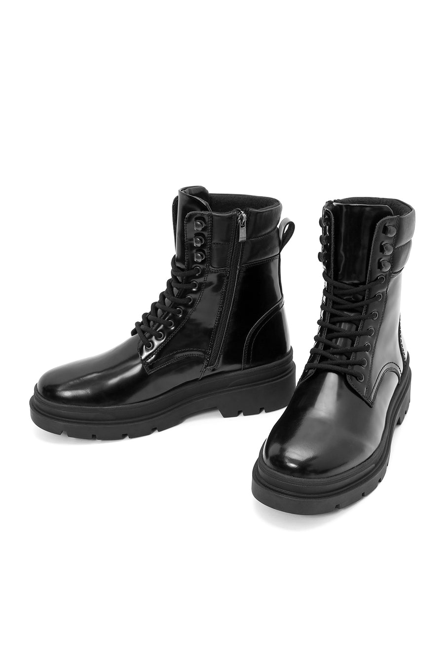 Men's Black Zippered Leather Combat Boots