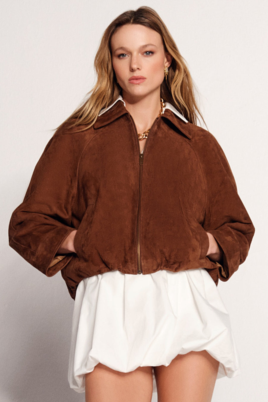 Miami Woman Brown Oversize Waist-Drawstring Suede Jacket 26SGD565410 | Derimod