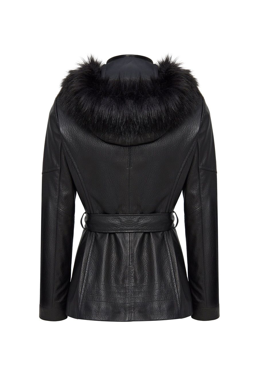 Rebecca Women's Black Fur Collar Leather Coat