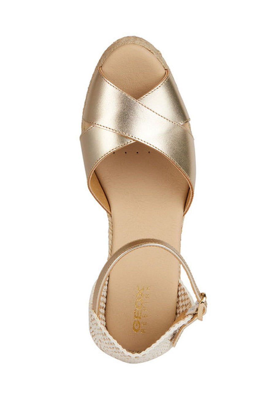 Geox Women's Gold Gelsa Ankle Strap Wedge Heel Espadrille