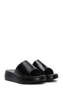 Women's Black Thick Soled Leather Slippers | Derimod