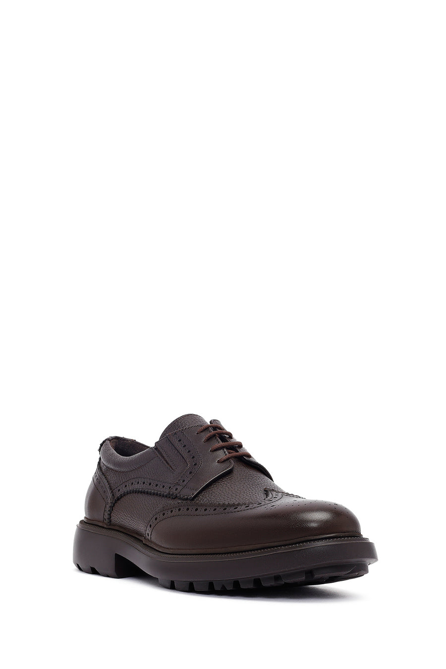 Men's Brown Lace-Up Thick-Soled Leather Casual Shoes