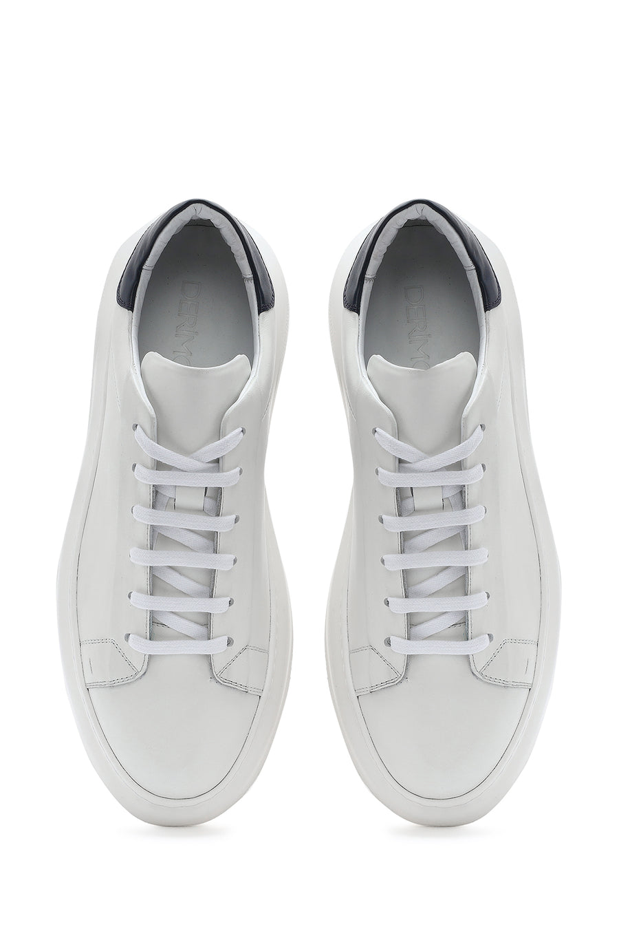 Erkek Beyaz Bağcıklı Kalın Tabanlı Deri Sneaker