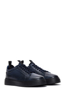 Men's Navy Blue Leather Thick Soled Sneaker | Derimod