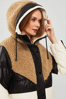 Monterosa Women's Multicolor Hooded Plush Puffer Leather Coat | Derimod