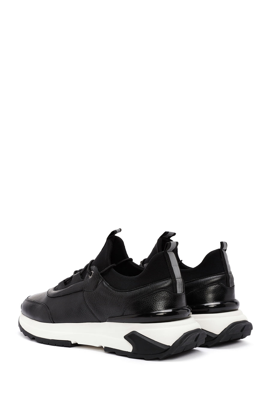 Erkek Siyah Bağcıklı Deri Casual Sneaker