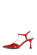 Women's Red Ankle Strap Open Back Thin Heeled Patent Leather Shoes | Derimod