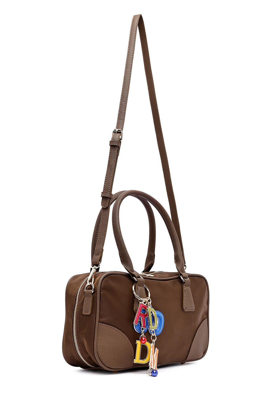Women's Brown Long Strap Accessory Detailed Fabric Handbag