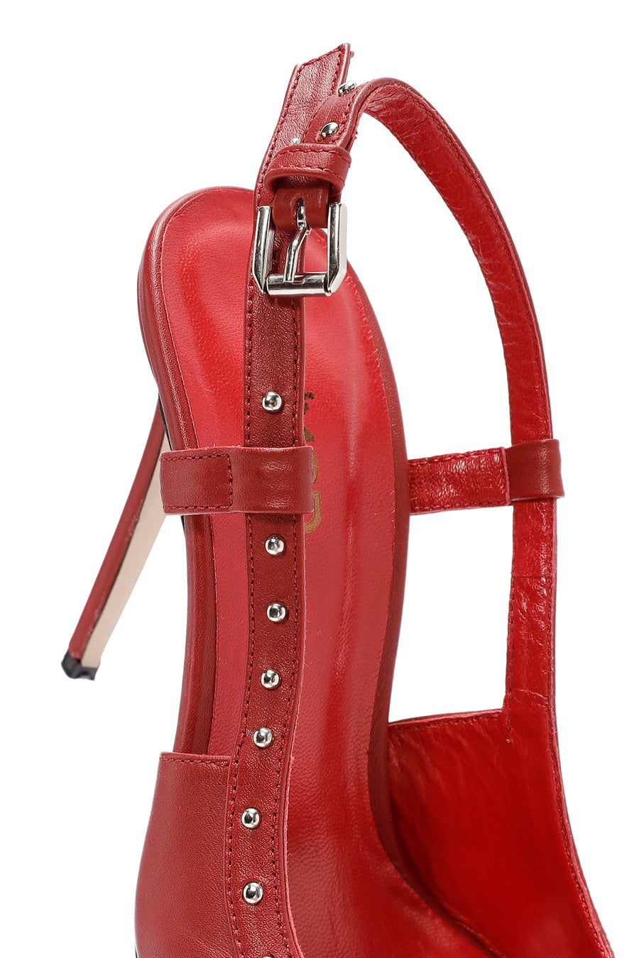 Women's Red Slingback High Thin Heel Leather Shoes