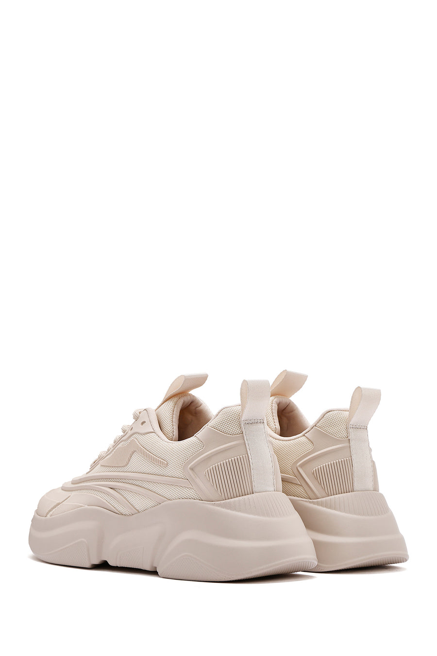 Women's Beige Lace-Up Chunky Sole Sneakers