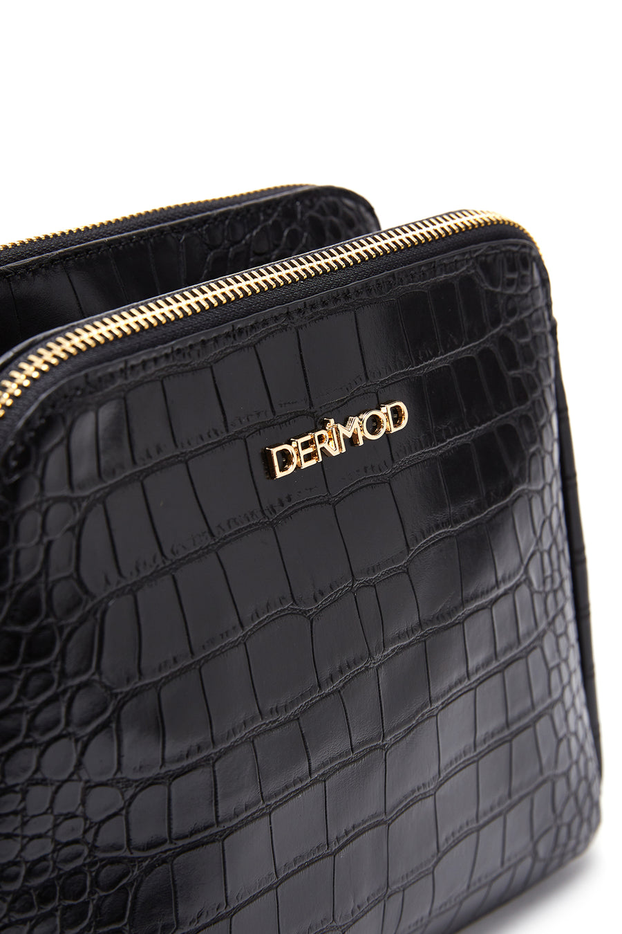 Women's Black Long Strap Crocodile Patterned Crossbody Bag