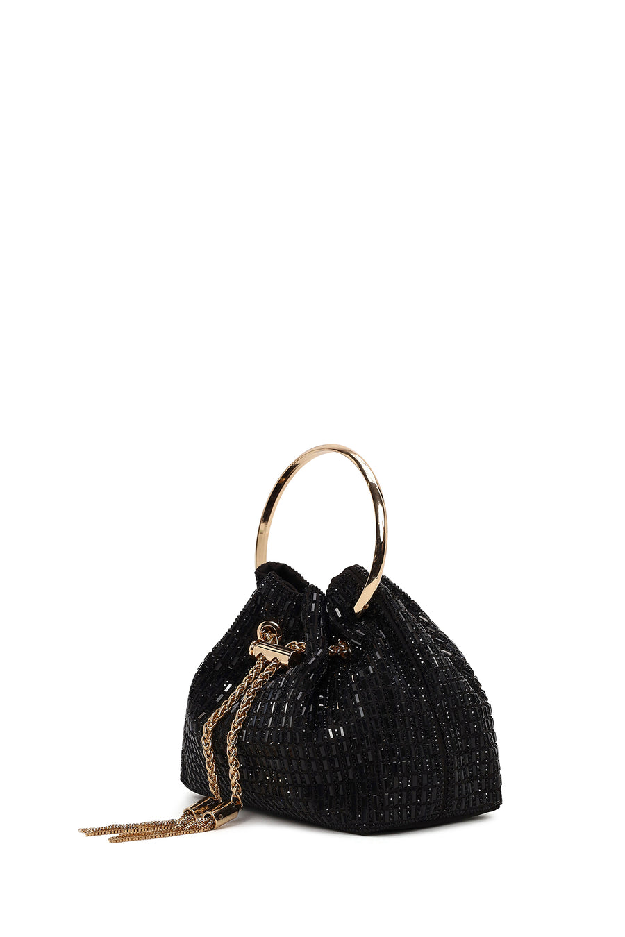 Woman Black Long Chain Strap Embellished Mini Evening Bag