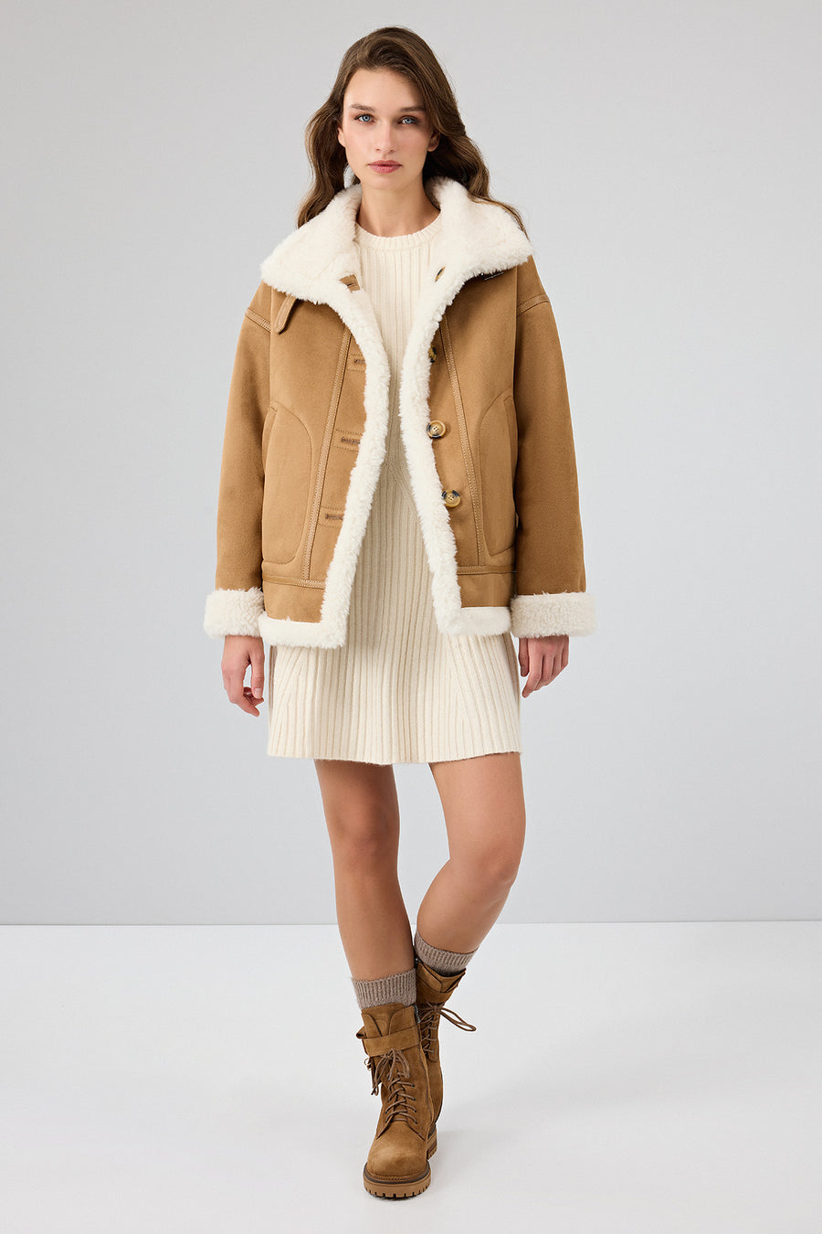 Oslo Woman Camel Double-Sided Teddy Coat