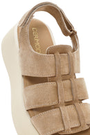 Women's Brown Thick Soled Suede Leather Sandals | Derimod