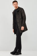 Ederson Men's Black Long Leather Trench Coat | Derimod