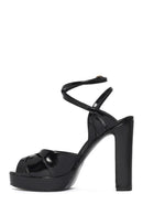 Women's Black Ankle Buckle Platform Thick High Heel Patent Leather Sandals | Derimod