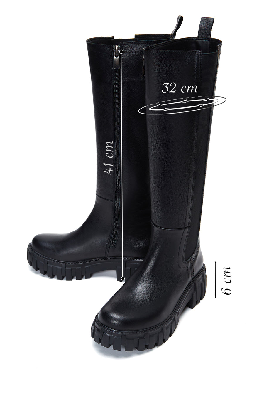 Women's Black Leather Thick Soled Boots