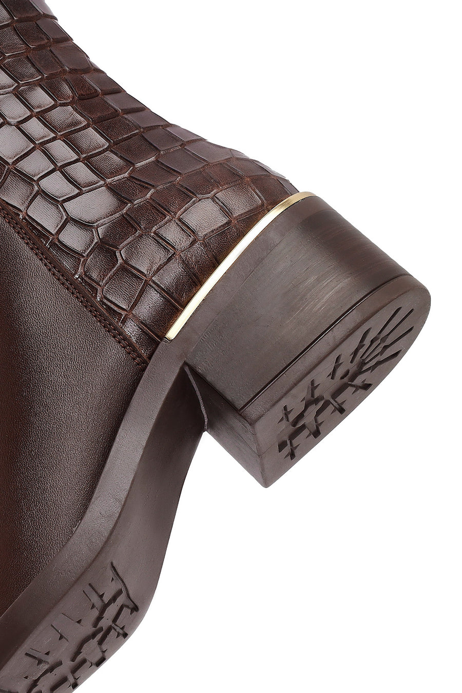 Woman Brown Zip Closure Short Thick Heeled Leather Boots
