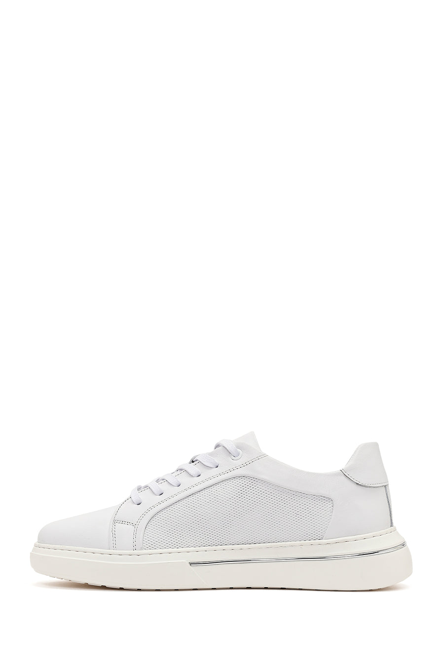 Male White Lace-Up Leather Sneaker