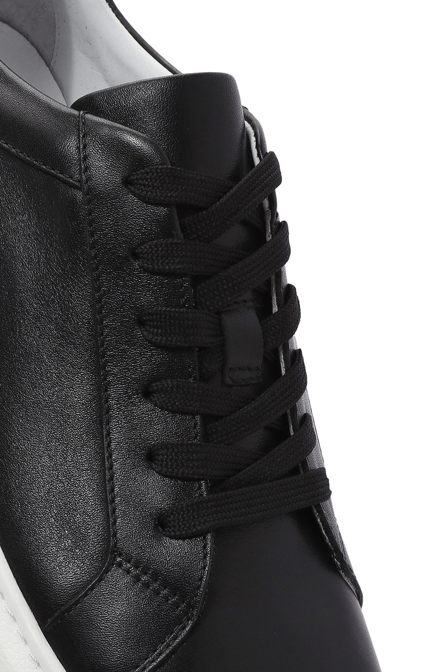 Men's Black Lace-up Thick-Sole Leather Sneaker