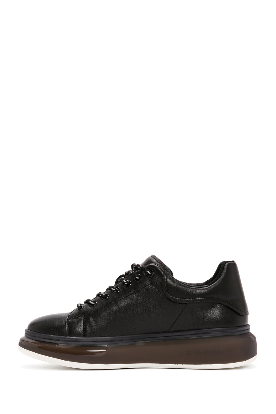 Men's Black Lace-up Thick-Sole Leather Sneaker
