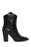 Women's Black Leather Cowboy Heeled Boots | Derimod