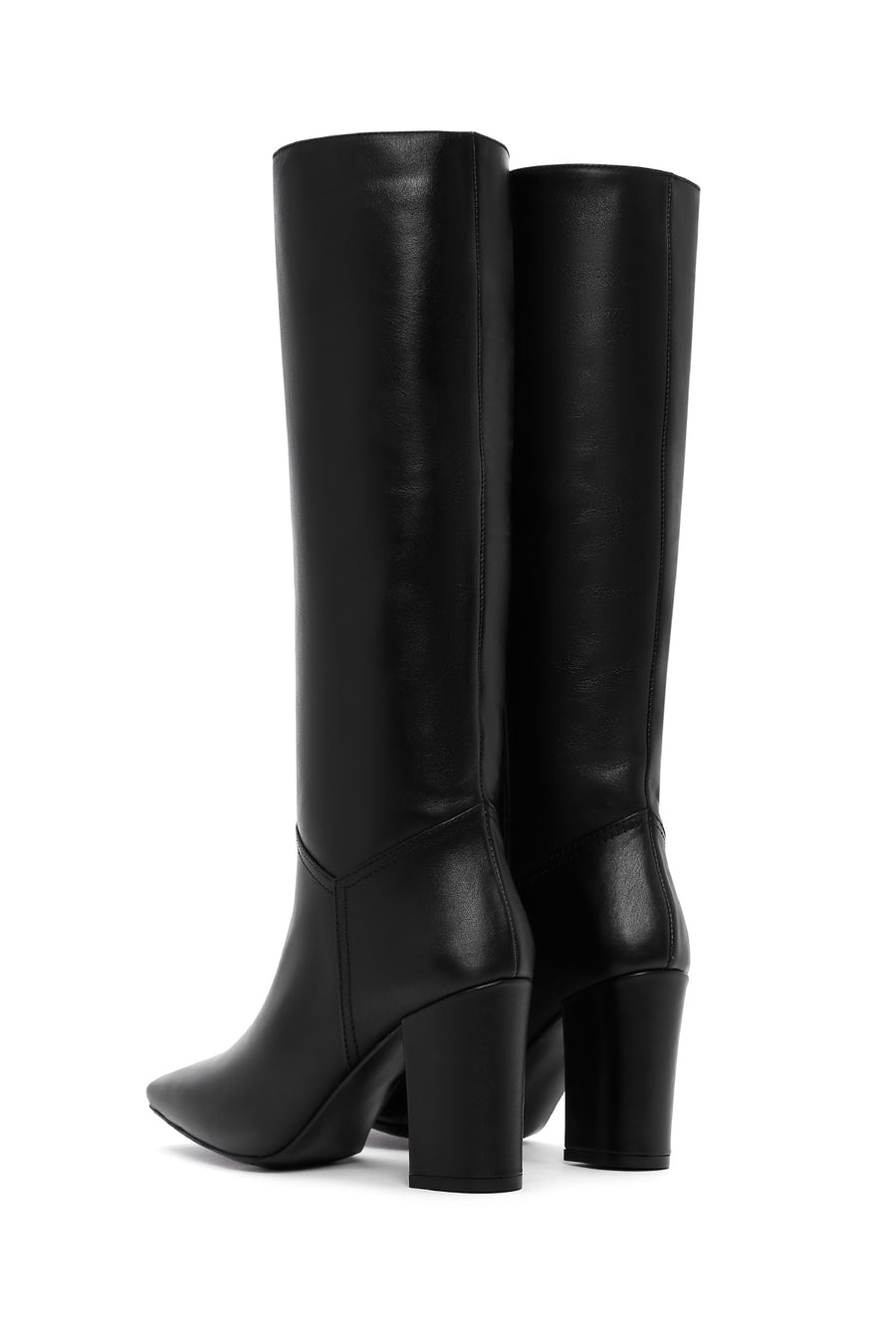 Women's Black High Heeled Classic Leather Boots