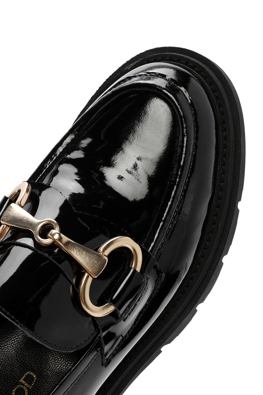 Women's Black Buckle Detailed Patent Leather Masculine Loafer