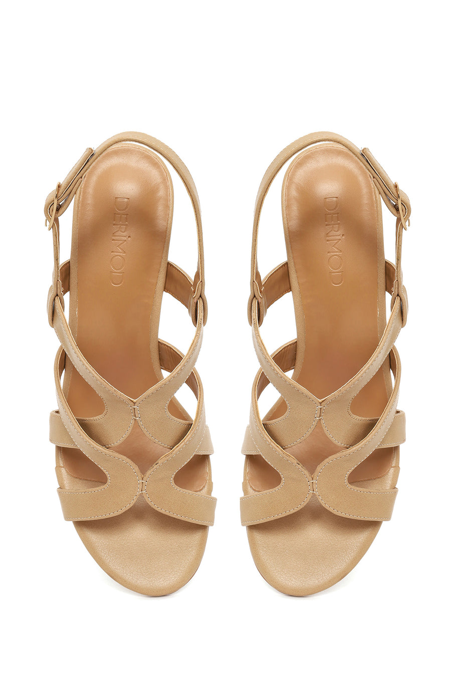 Woman Beige Ankle-Buckle Chunky-Heel Sandals