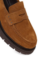 Woman Tan Thick-Soled Suede Masculine Loafer | Derimod