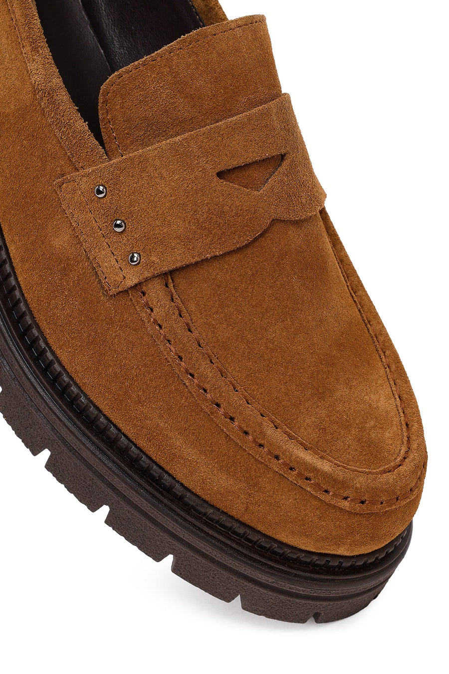 Kadın Taba Kalın Tabanlı Süet Deri Maskülen Loafer