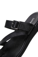 Women's Black Leather Flip-Flop Comfort Slippers | Derimod