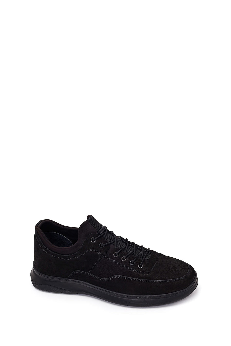 Erkek Siyah Bağcıklı Kalın Tabanlı Nubuk Deri Casual Sneaker